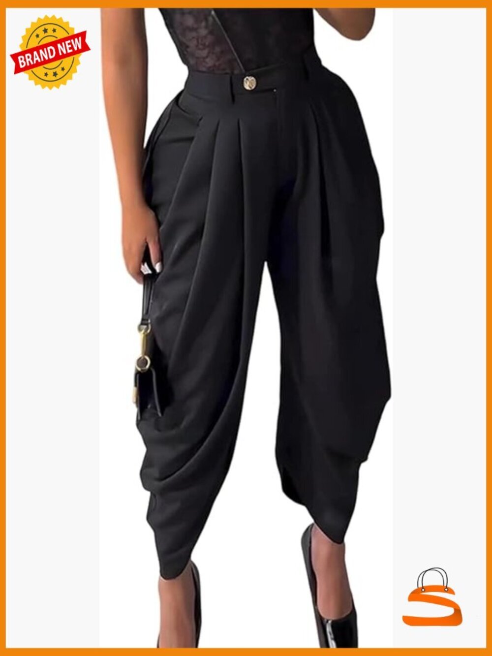 Wide Leg High Waisted Pleated Palazzo Pants Trousers Business Casual